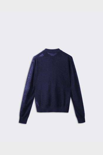 Polo Manica Lunga Seta e Lino Blu Navy - 2
