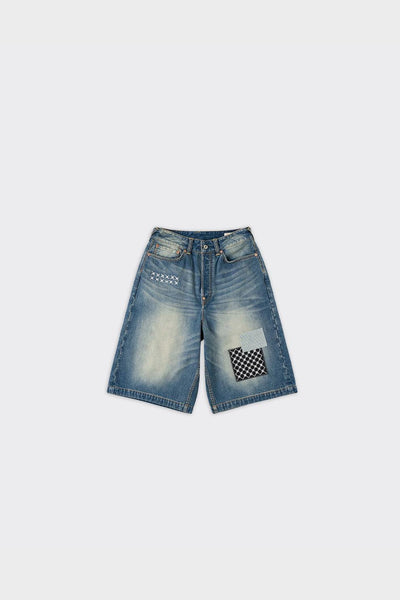 Shorts Fabric Patch Denim Light Tone Indigo