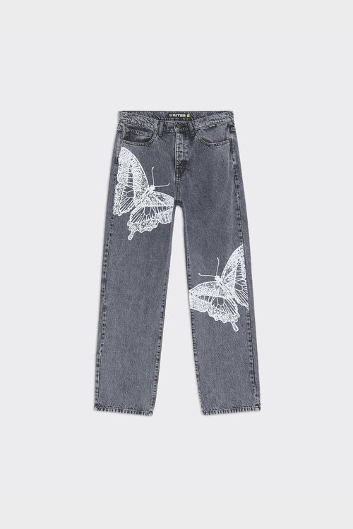 Jeans Butterfly Loose Denim Bleach Grigi
