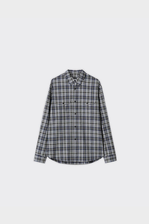 Camicia Cotton Double Pocket Checked Blu