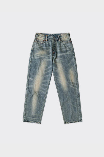 Jeans 7 Pocket Abstract Washing Seagull Embroidery Denim Mid Tone Indigo - 2