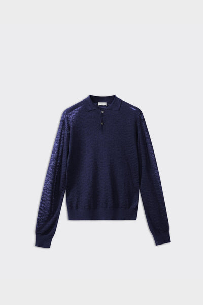 Polo Manica Lunga Seta e Lino Blu Navy