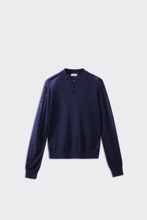 Polo Manica Lunga Seta e Lino Blu Navy
