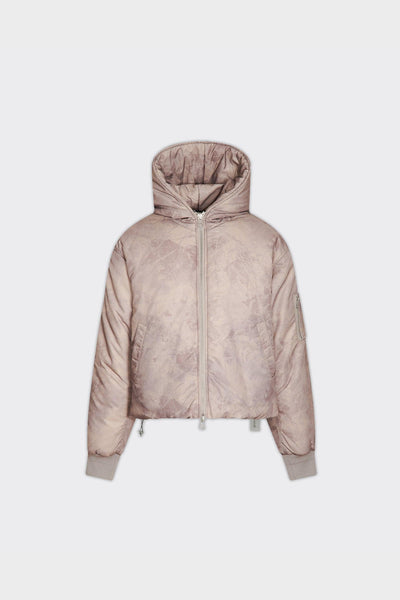 Giacca Bomber Cropped Hood Foliage Print