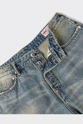 Jeans 7 Pocket Abstract Washing Seagull Embroidery Denim Mid Tone Indigo - 4