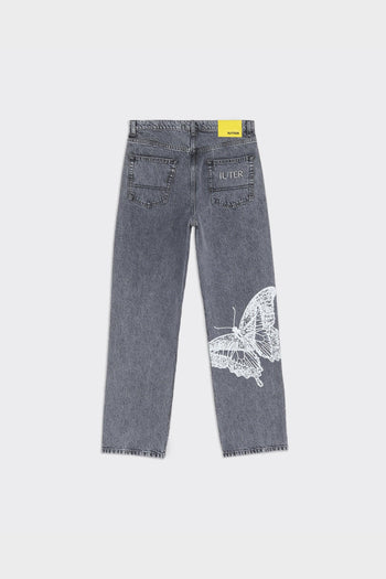 Jeans Butterfly Loose Denim Bleach Grigi - 3