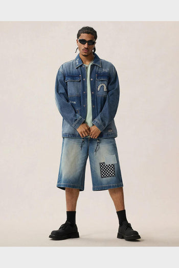 Shorts Fabric Patch Denim Light Tone Indigo - 5