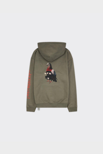 Felpa Con Cappuccio Loose Fit Pigeon Print Grey - 2