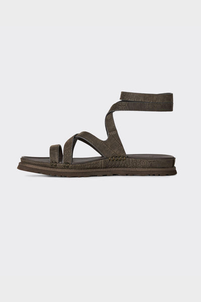 Sandal W Goldengaze Embossed Ankle Wrap Dense Smoke