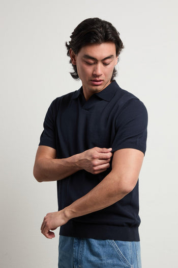 3441 Polo derby in maglina manica corta blu - 2