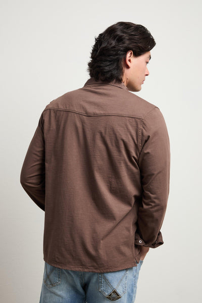 3109 Camicia texana marrone maniche lunghe