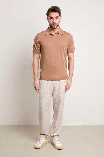 3208 Polo in maglina seta e cotone manica corta cammello - 4