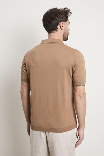 3208 Polo in maglina seta e cotone manica corta cammello - 5
