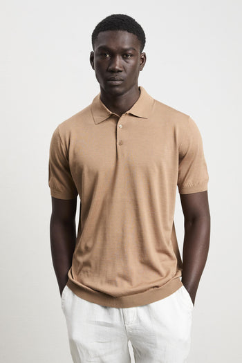 3216 Polo in maglina seta e cotone manica corta tabacco - 3