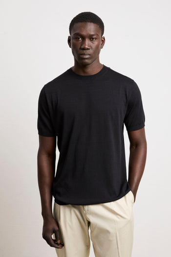 3209 T-shirt in maglina seta e cotone nera - 4