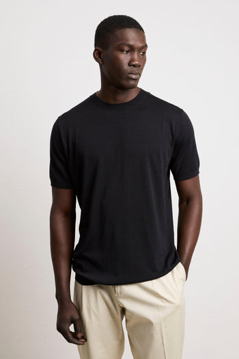 3209 T-shirt in maglina seta e cotone nera - 5