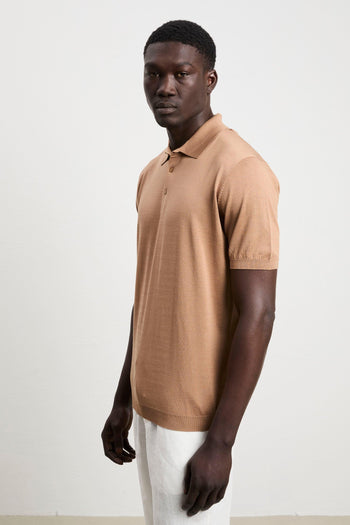 3216 Polo in maglina seta e cotone manica corta tabacco - 5
