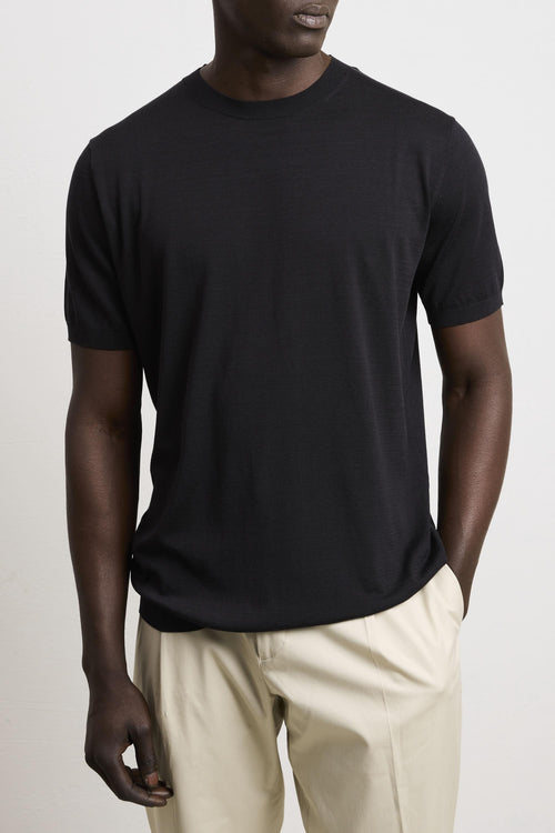 3209 T-shirt in maglina seta e cotone nera