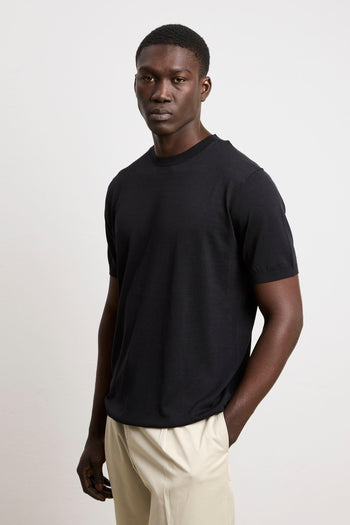 3209 T-shirt in maglina seta e cotone nera - 2