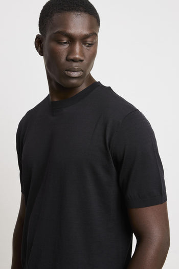 3209 T-shirt in maglina seta e cotone nera - 3