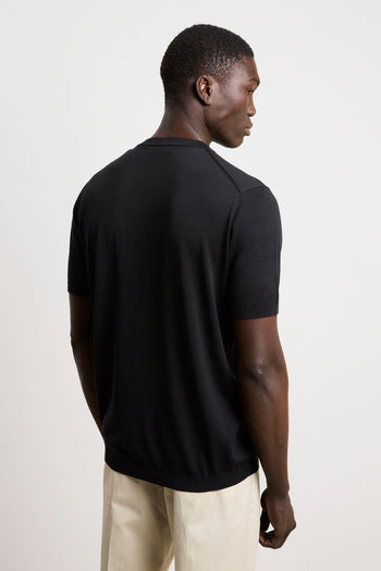 3209 T-shirt in maglina seta e cotone nera - 6