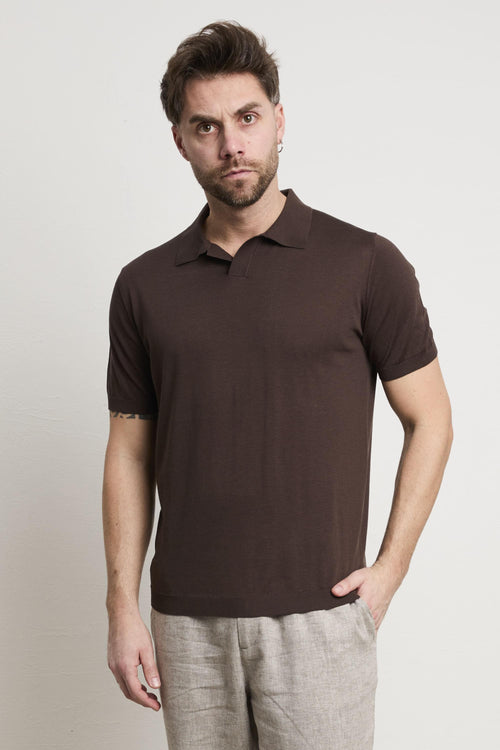3207 Polo in maglina seta e cotone manica corta moro