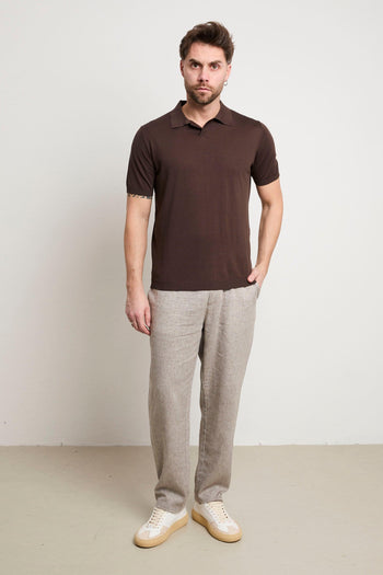 3207 Polo in maglina seta e cotone manica corta moro - 5