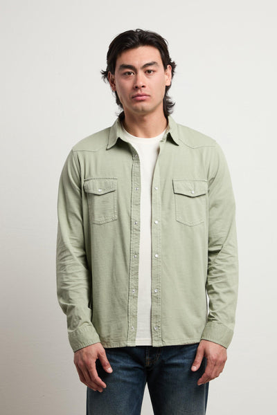 3108 Camicia texana verde maniche lunghe