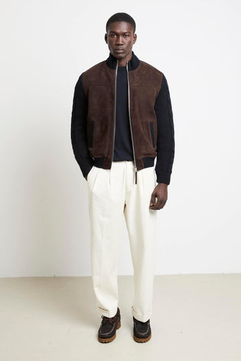 2676 Giubbotto in suede marrone e maglia blu - 5