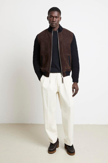 2676 Giubbotto in suede marrone e maglia blu - 6