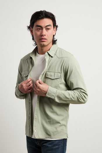 3108 Camicia texana verde maniche lunghe - 4