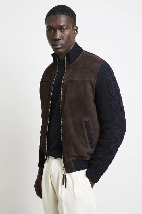 2676 Giubbotto in suede marrone e maglia blu