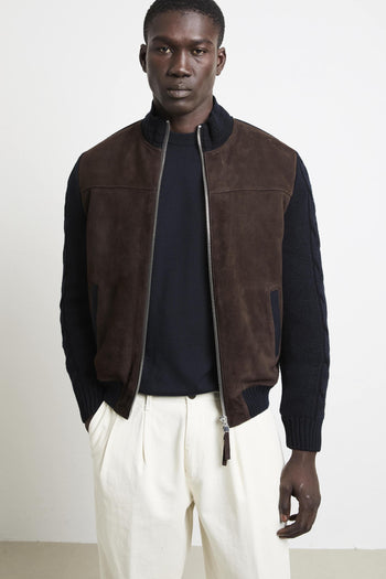 2676 Giubbotto in suede marrone e maglia blu - 3