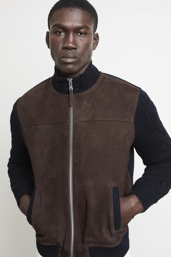 2676 Giubbotto in suede marrone e maglia blu - 2