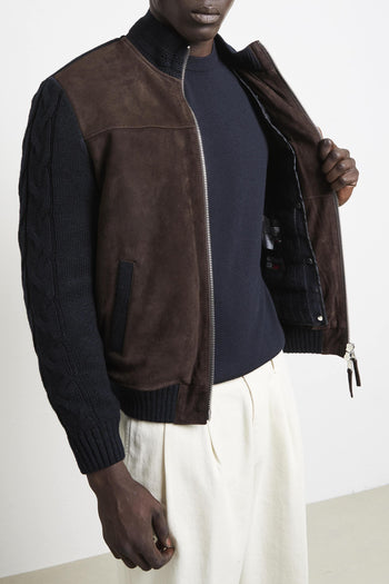 2676 Giubbotto in suede marrone e maglia blu - 4
