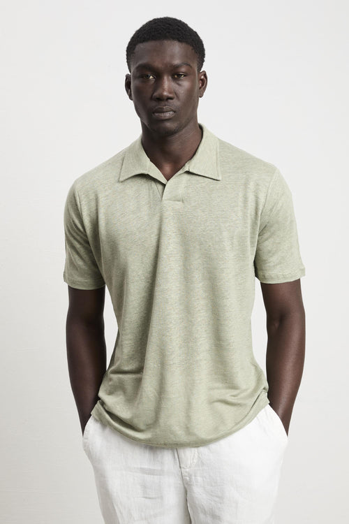 3428 Polo derby in lino manica corta verde