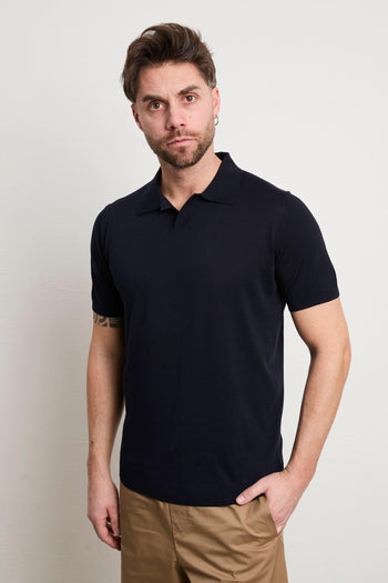 3206 Polo in maglina seta e cotone manica corta blu - 3