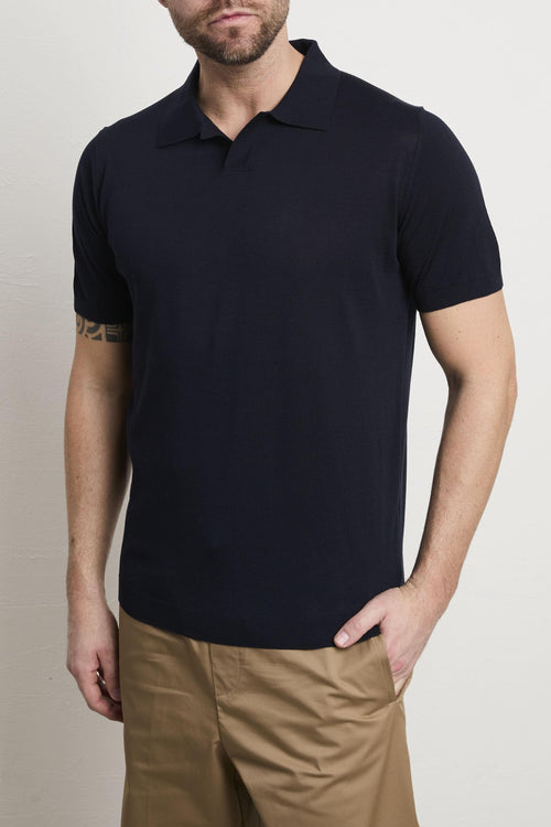 3206 Polo in maglina seta e cotone manica corta blu