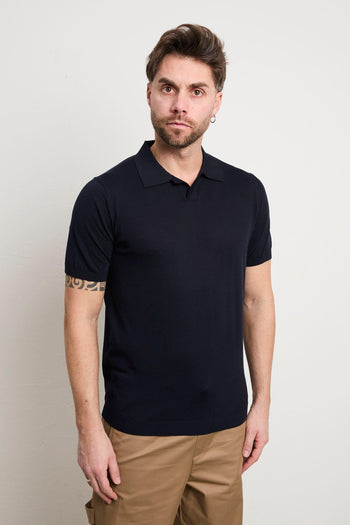 3206 Polo in maglina seta e cotone manica corta blu - 5