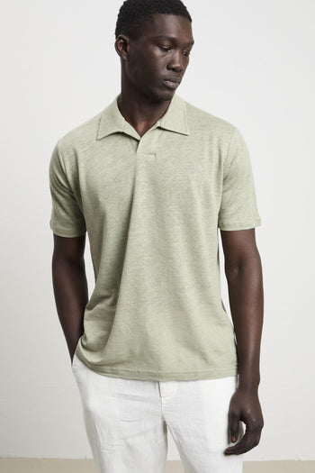 3428 Polo derby in lino manica corta verde - 3