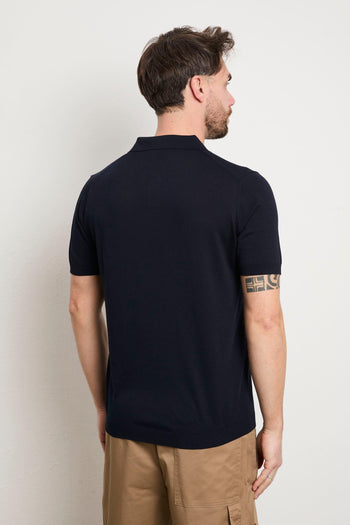 3206 Polo in maglina seta e cotone manica corta blu - 6