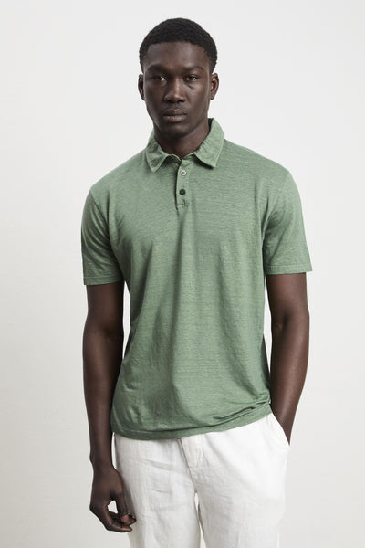 3139 Polo in lino manica corta verde