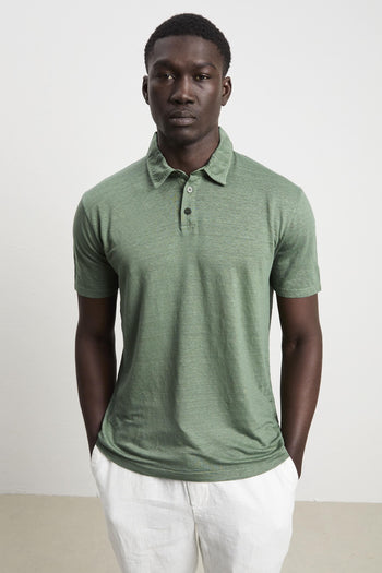 3139 Polo in lino manica corta verde - 5