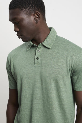 3139 Polo in lino manica corta verde - 4