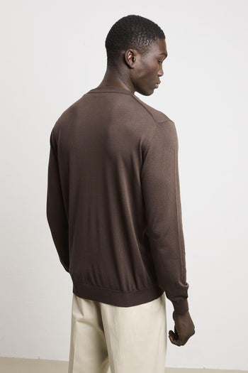 3202 Maglia manica lunga in seta e cotone moro - 6