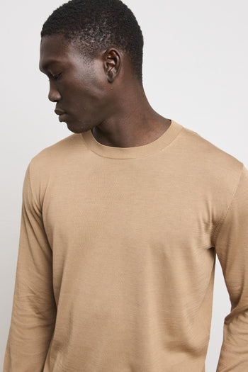 3203 Maglia manica lunga in seta e cotone sabbia - 2
