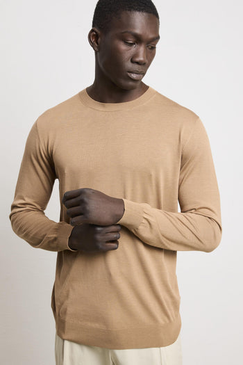 3203 Maglia manica lunga in seta e cotone sabbia - 5