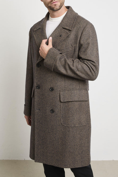 2304 Cappotto doppiopetto spinato marrone