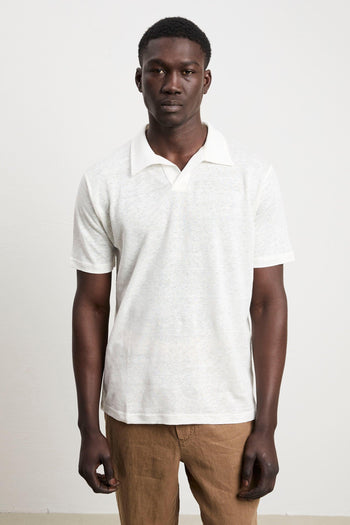3429 Polo derby in lino manica corta latte - 4