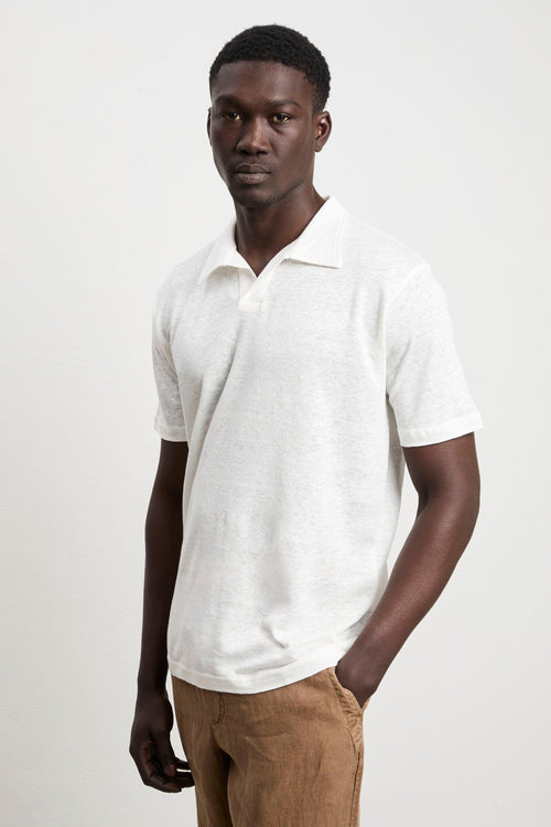 3429 Polo derby in lino manica corta latte